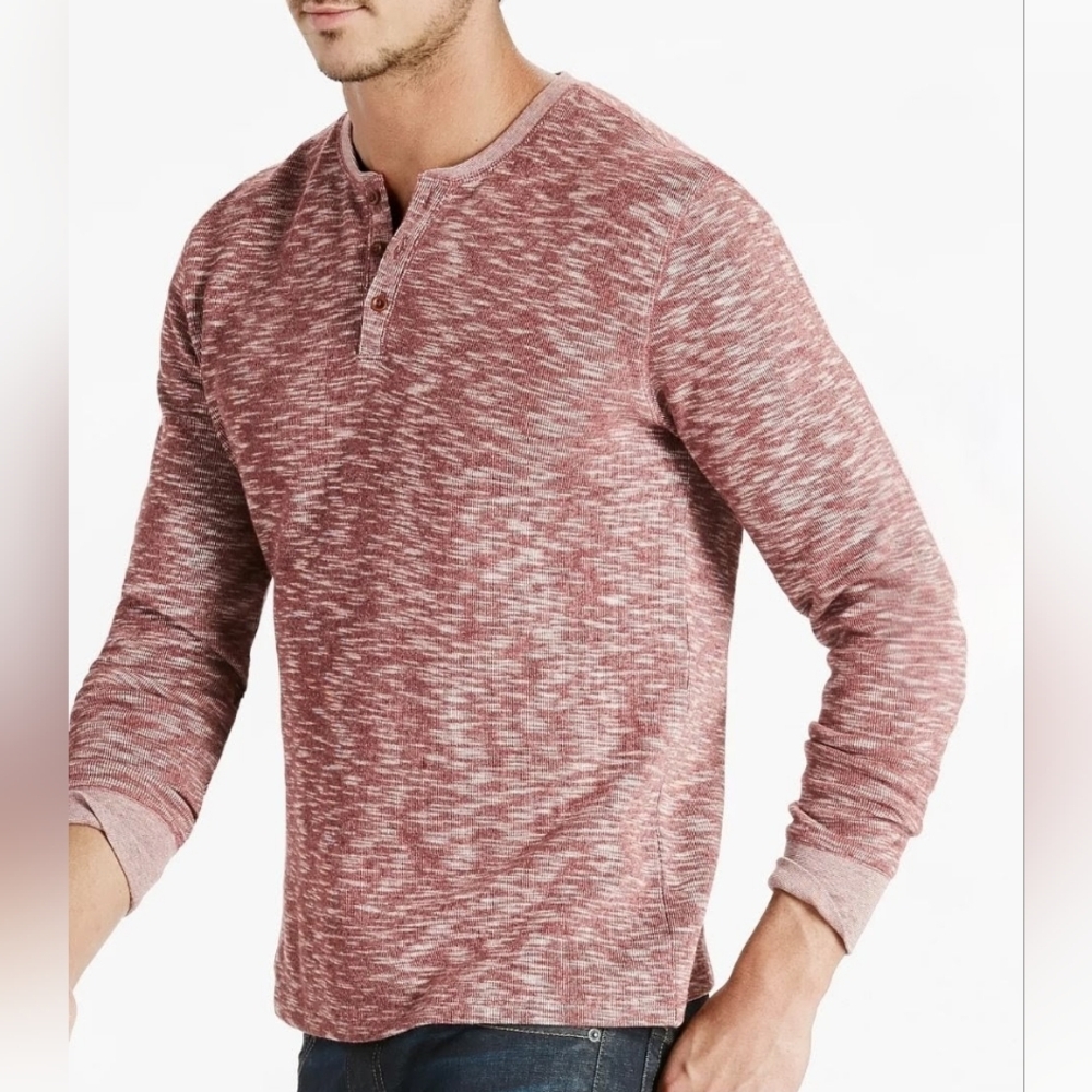 Lucky Brand Men's Burgandy Twisted Slub Long Sleeve Henley Shirt XXL NWT